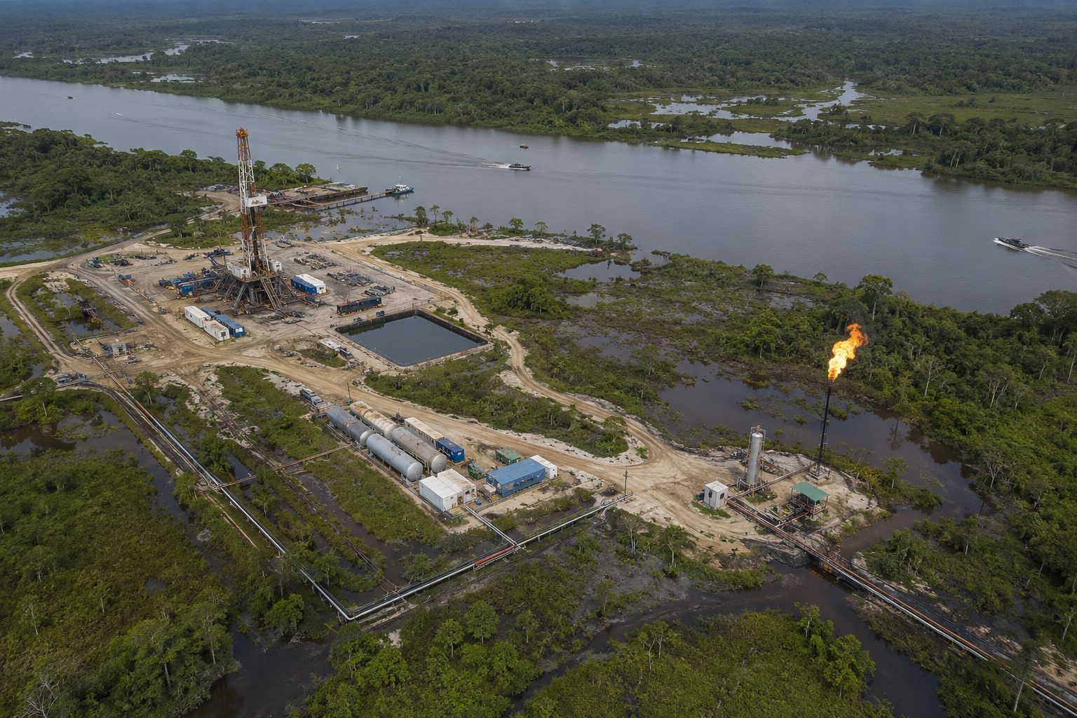 Associated gas flaring in swamp oilfield